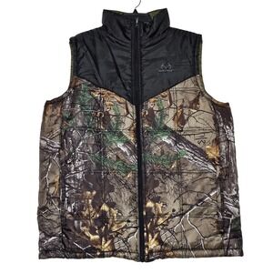 Realtree Reversable Camo Puffer Vest Large Black Green Outdoor Hunting‎ Gear